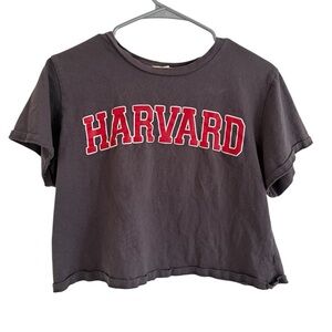 French Pastry Harvard Crop Top T Shirt Womens Medium Gray Red Collegiate Graphic